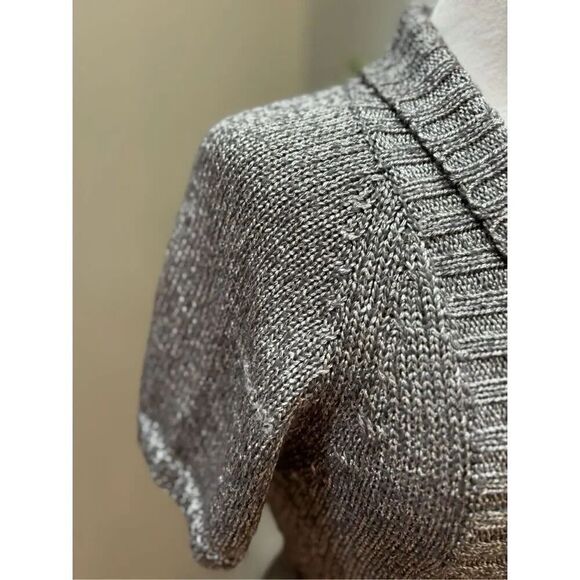 Promod S grey shimmer short sleeve open front cowl collar caravan w/fabric belt - Picture 4 of 6